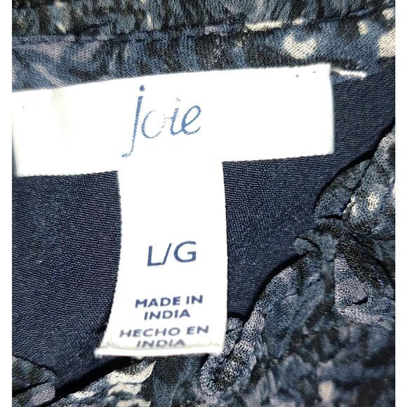 Joie Swing Dress Sz L Baltic Print Navy Blue/Black/White Mini Flowy Chiffon - Picture 9 of 16